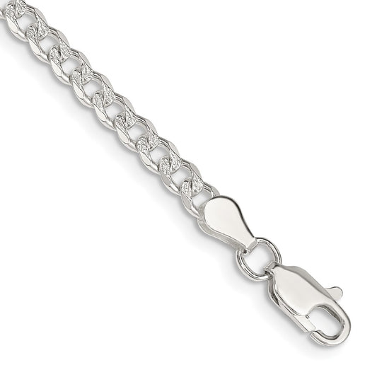 Engravable 925 Sterling Silver 4 mm Pave Curb Chain Bracelet Length 7 inches Width With Lobster Claw Clasp