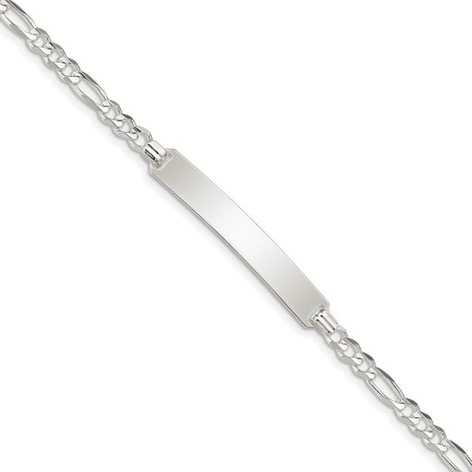 Engravable 925 Sterling Silver ID Figaro Link Bracelet Length 8 inches Width 3 mm With Lobster Claw Clasp