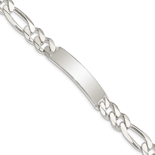 Engravable 925 Sterling Silver Figaro Link ID Bracelet For Men Length 8 inches Width 10 mm With Lobster Claw Clasp