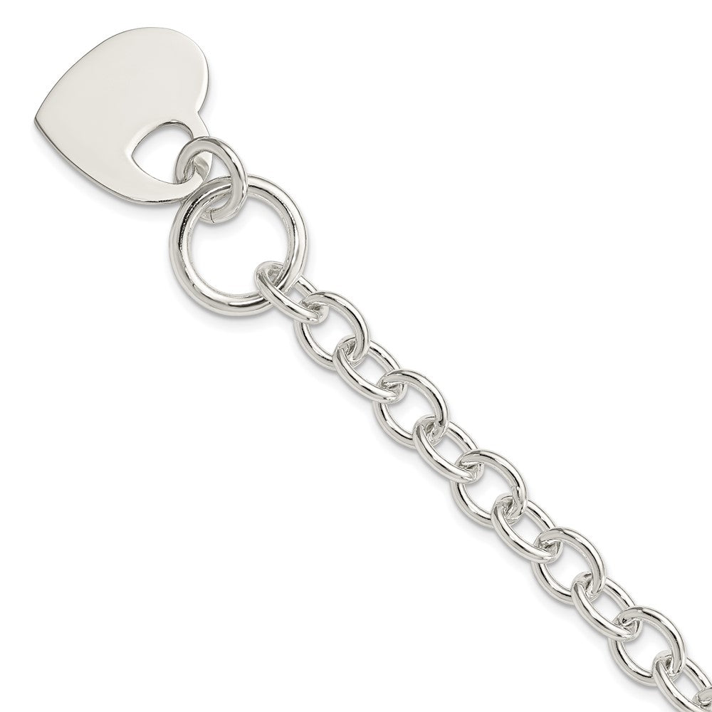 Polished Engravable 925 Sterling Silver Heart Disc on Fancy Link Toggle Bracelet Length 8.75 inches Width 21 mm With Hidden Safety Clasp