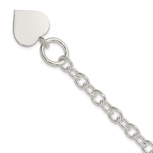 Polished Engravable 925 Sterling Silver Heart Bracelet Length 7.5 inches Width 19 mm With Hidden Safety Clasp