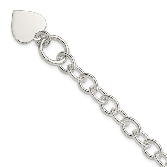 Polished Engravable 925 Sterling Silver Heart Fancy Link Bracelet Length 7.5 inches Width 17 mm With Hidden Safety Clasp