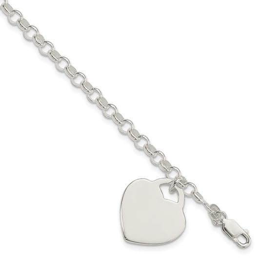 Engravable 925 Sterling Silver Polished Heart Bracelet Length 7.25 inches Width 17 mm With Lobster Claw Clasp