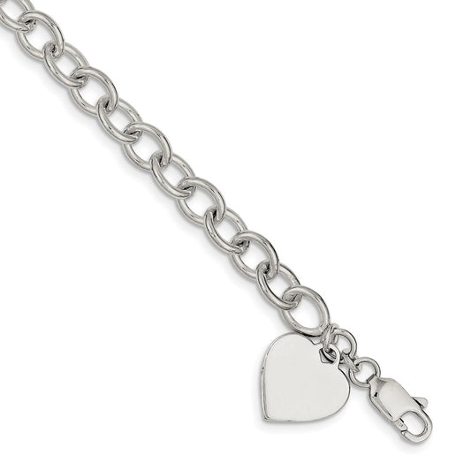 Engravable 925 Sterling Silver Heart Fancy Link Bracelet Length 8.25 inches Width 7.5 mm With Lobster Claw Clasp