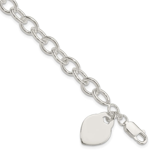 Polished Engravable 925 Sterling Silver Polished Heart Bracelet Length 7.25 inches Width 15 mm With Lobster Claw Clasp