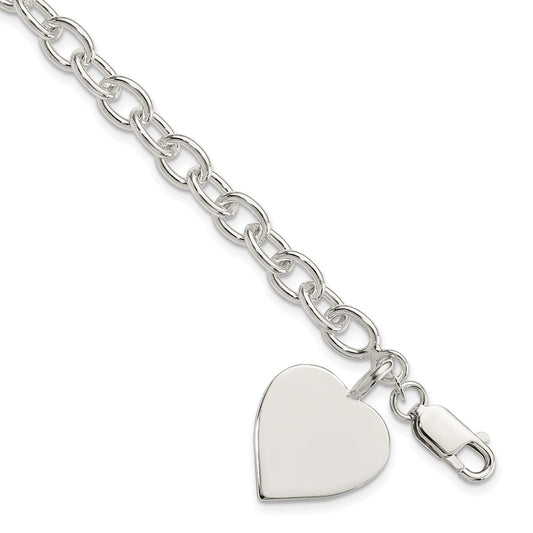 Engravable 925 Sterling Silver Heart Fancy Link Bracelet Length 7.25 inches Width 18 mm With Lobster Claw Clasp