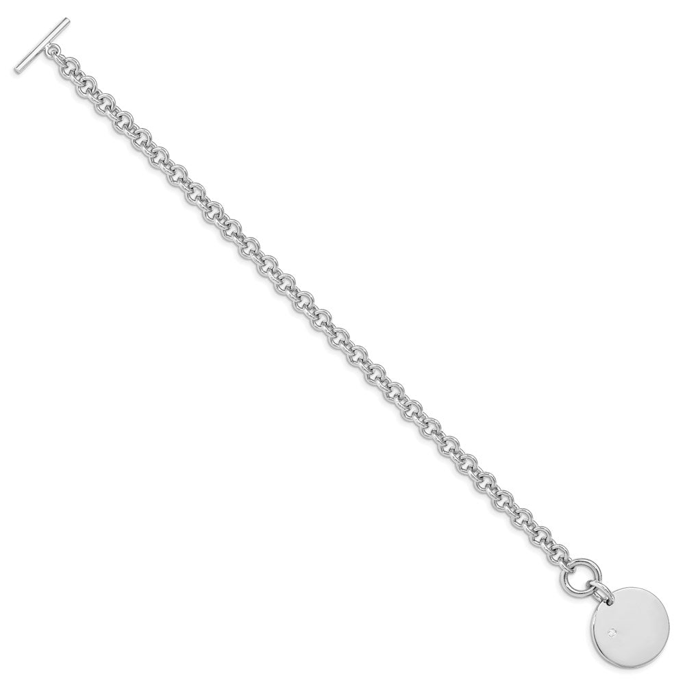 Polished Engravable 925 Sterling Silver .03ct Diamond Disc Bracelet Length 7.5 inches Width 6 mm With Hidden Safety Clasp