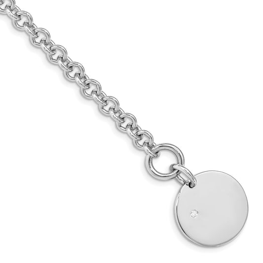 Polished Engravable 925 Sterling Silver .03ct Diamond Disc Bracelet Length 7.5 inches Width 6 mm With Hidden Safety Clasp