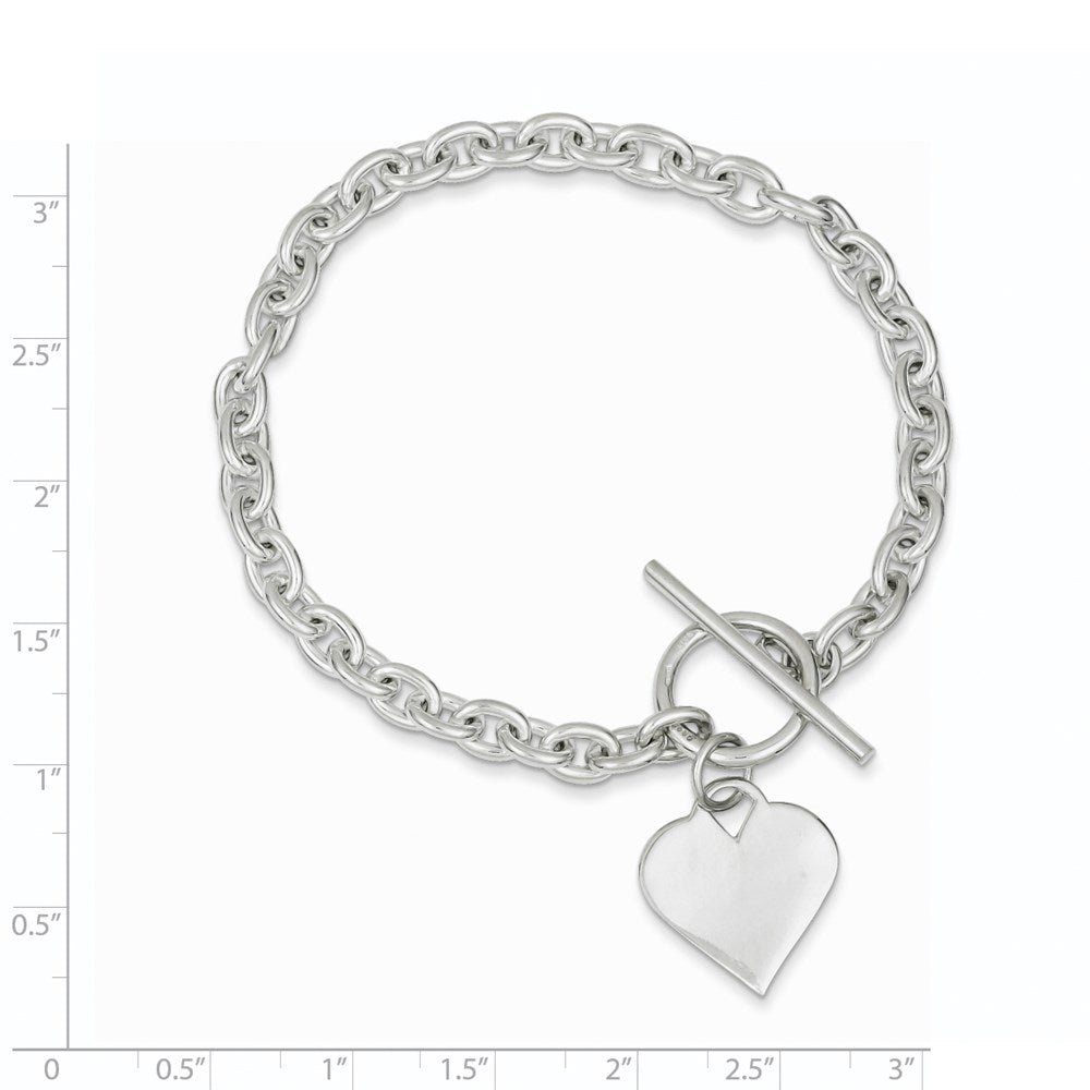 Polished Engravable 925 Sterling Silver Heart Toggle Bracelet Length 8 inches Width 18 mm With Hidden Safety Clasp