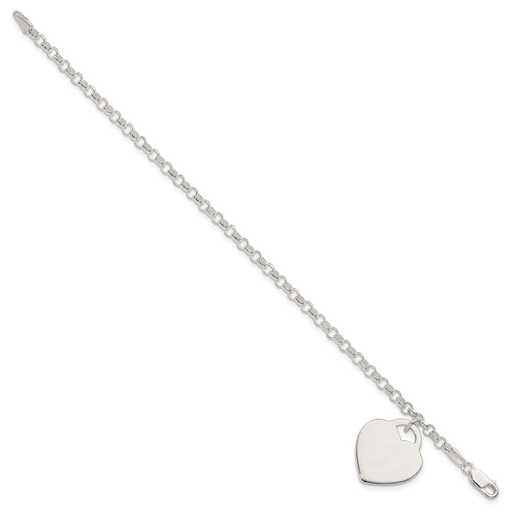 Polished Engravable 925 Sterling Silver Heart Bracelet Length 7 inches Width 18 mm With Lobster Claw Clasp