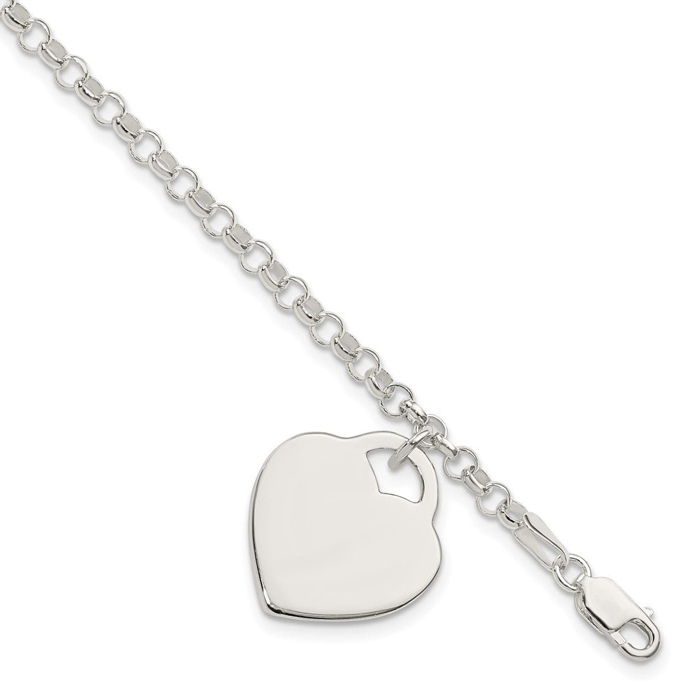 Polished Engravable 925 Sterling Silver Heart Bracelet Length 7 inches Width 18 mm With Lobster Claw Clasp