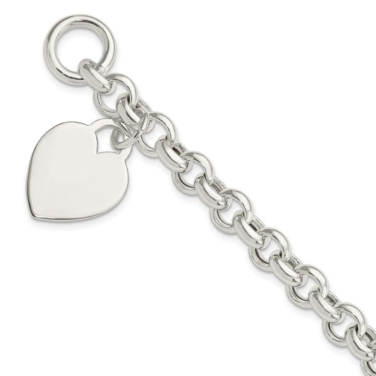 Polished Engravable 925 Sterling Silver Heart Toggle Bracelet Length 7.5 inches Width 20 mm With Hidden Safety Clasp