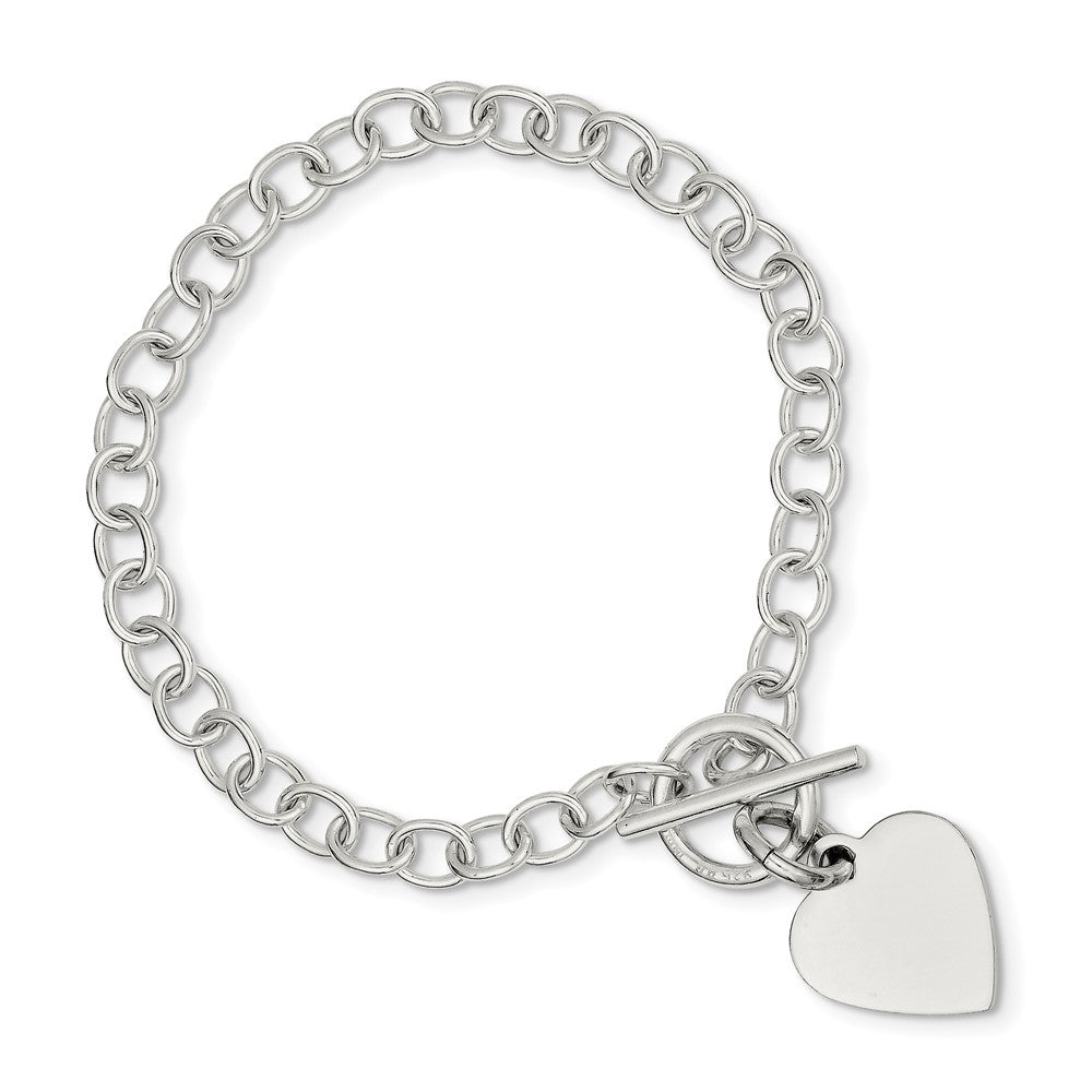 Engravable 925 Sterling Silver Polished Heart Charm Bracelet Length 8.5 inches Width 6 mm With Hidden Safety Clasp