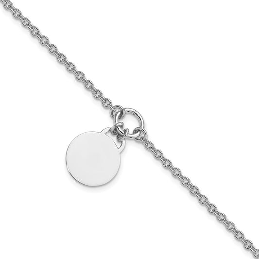 Polished Engravable 925 Sterling Silver Disc Bracelet Length 8 inches Width 1 mm With Lobster Claw Clasp