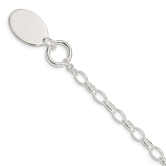 Engravable 925 Sterling Silver Fancy Oval Disc Bracelet Length 7 inches Width 21 mm With Hidden Safety Clasp