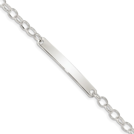 Engravable 925 Sterling Silver Small Oval Rolo Link ID Bracelet Length 7.5 inches Width 4 mm With Lobster Claw Clasp