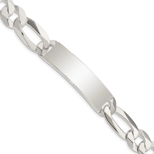 Engravable 925 Sterling Silver Figaro Link ID Bracelet Length 8.5 inches Width 13 mm With Hidden Safety Clasp