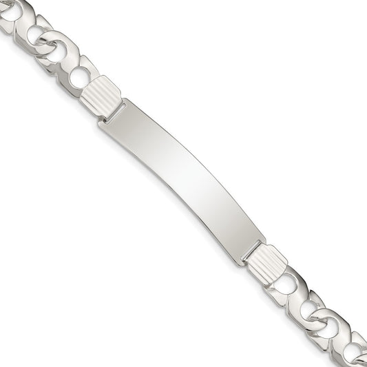 Polished Engravable 925 Sterling Silver Fancy Link ID Bracelet Length 8 inches Width 9 mm With Lobster Claw Clasp