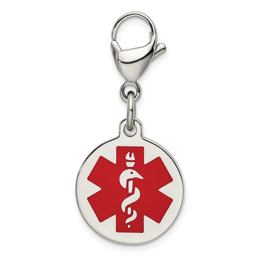 Stainless Steel Polished with Red Enamel Medical ID Engravable Charm Pendant Jewelry Gifts (Length 1.37" Width 0.7")