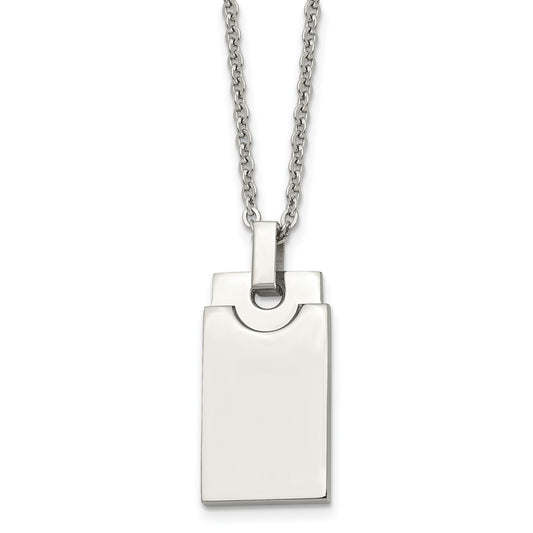 Stainless Steel Polished Square 22in NecklaceEngravable Charm Pendant Jewelry Gifts