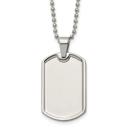 Stainless Steel Polished Dog Tag on a 20 inch Ball Chain Necklace Engravable Charm Pendant Jewelry Gifts (Length 20" Width 0.82")