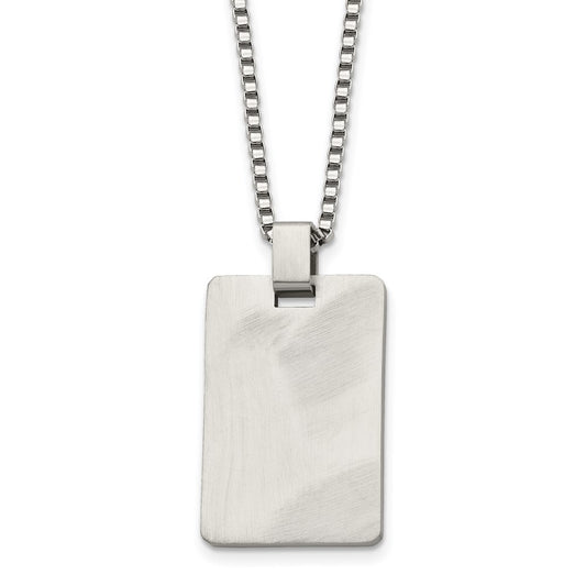 Stainless Steel Brushed Rectangle Dog Tag 22in NecklaceEngravable Charm Pendant Jewelry Gifts