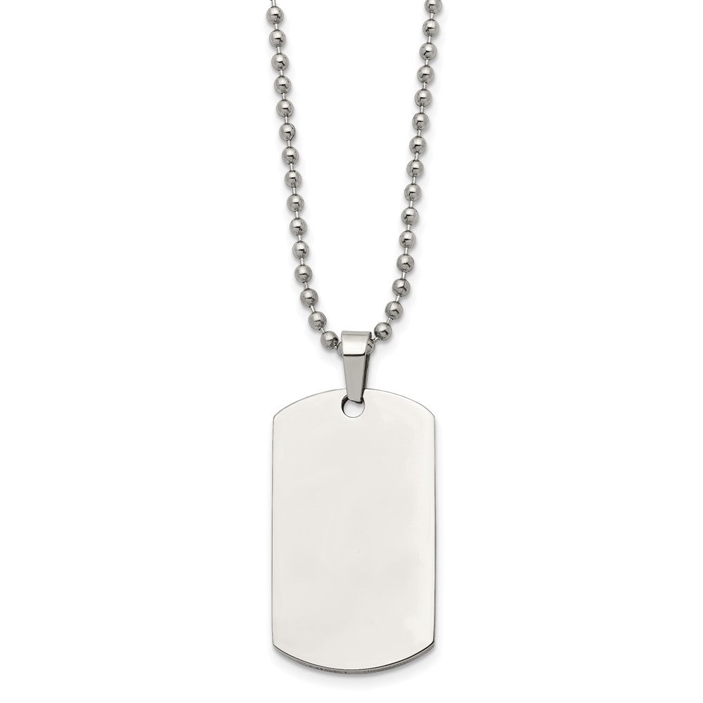 Stainless Steel Brushed and Polished Rounded Edge 2mm Dog Tag on a 24 inch Ball Chain Necklace Engravable Charm Pendant Jewelry Gifts (Length 24" Width 0.84")