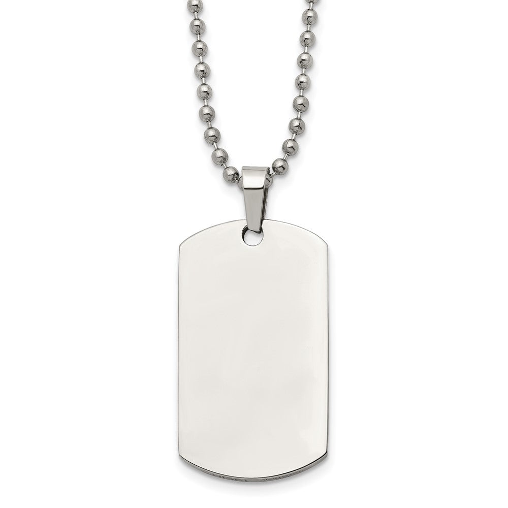 Stainless Steel Brushed and Polished Rounded Edge 2mm Dog Tag on a 24 inch Ball Chain Necklace Engravable Charm Pendant Jewelry Gifts (Length 24" Width 0.84")