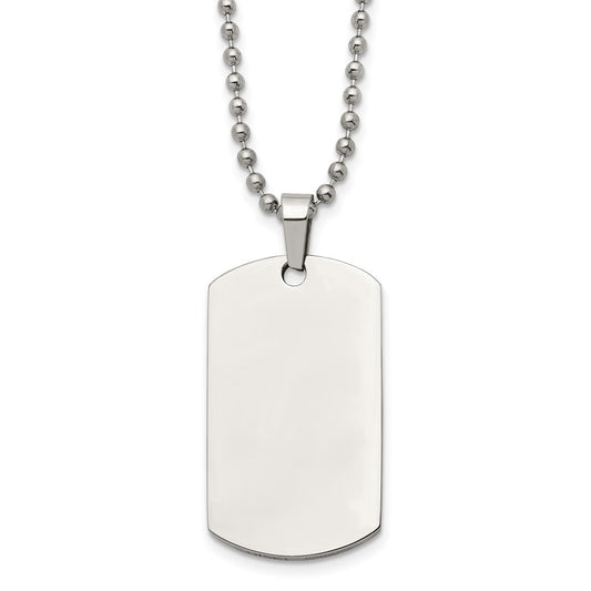 Stainless Steel Brushed and Polished Rounded Edge 2mm Dog Tag on a 24 inch Ball Chain Necklace Engravable Charm Pendant Jewelry Gifts (Length 24" Width 0.84")