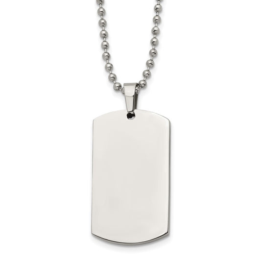 Stainless Steel Brushed and Polished Rounded Edge 4mm Dog Tag on a 24 inch Ball Chain Necklace Engravable Charm Pendant Jewelry Gifts (Length 24" Width 0.84")