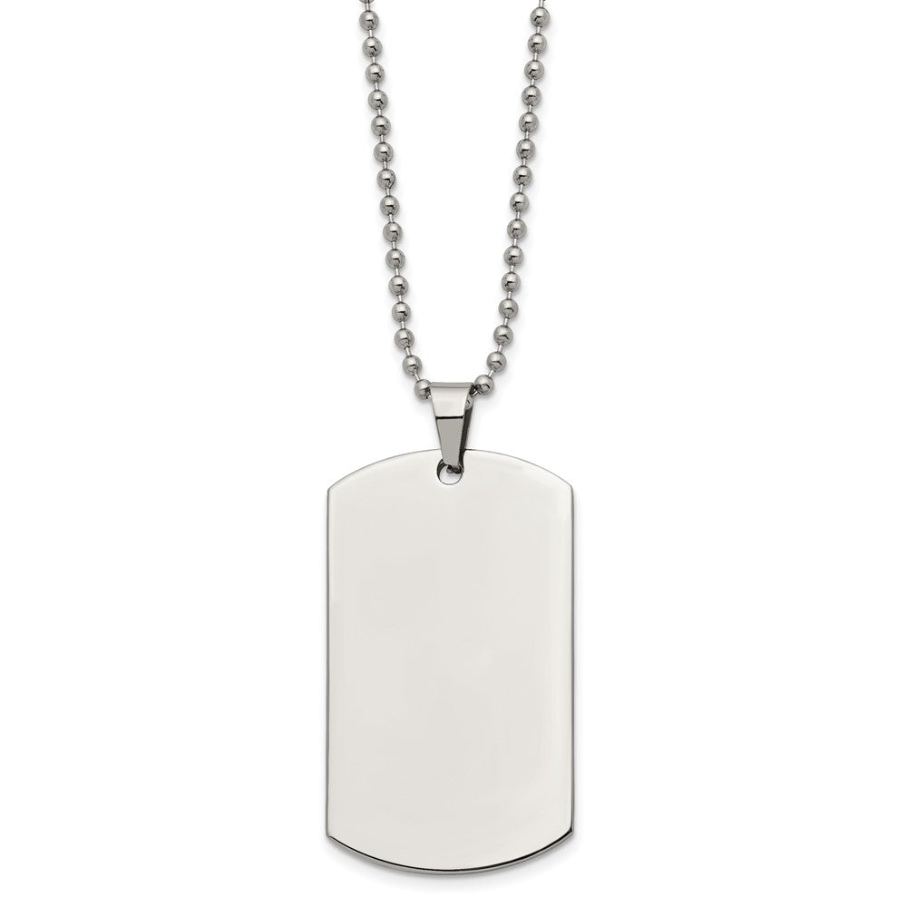 Stainless Steel Brushed and Polished Rounded Edge 2mm Dog Tag on a 24 inch Ball Chain Necklace Engravable Charm Pendant Jewelry Gifts (Length 24" Width 1.12")