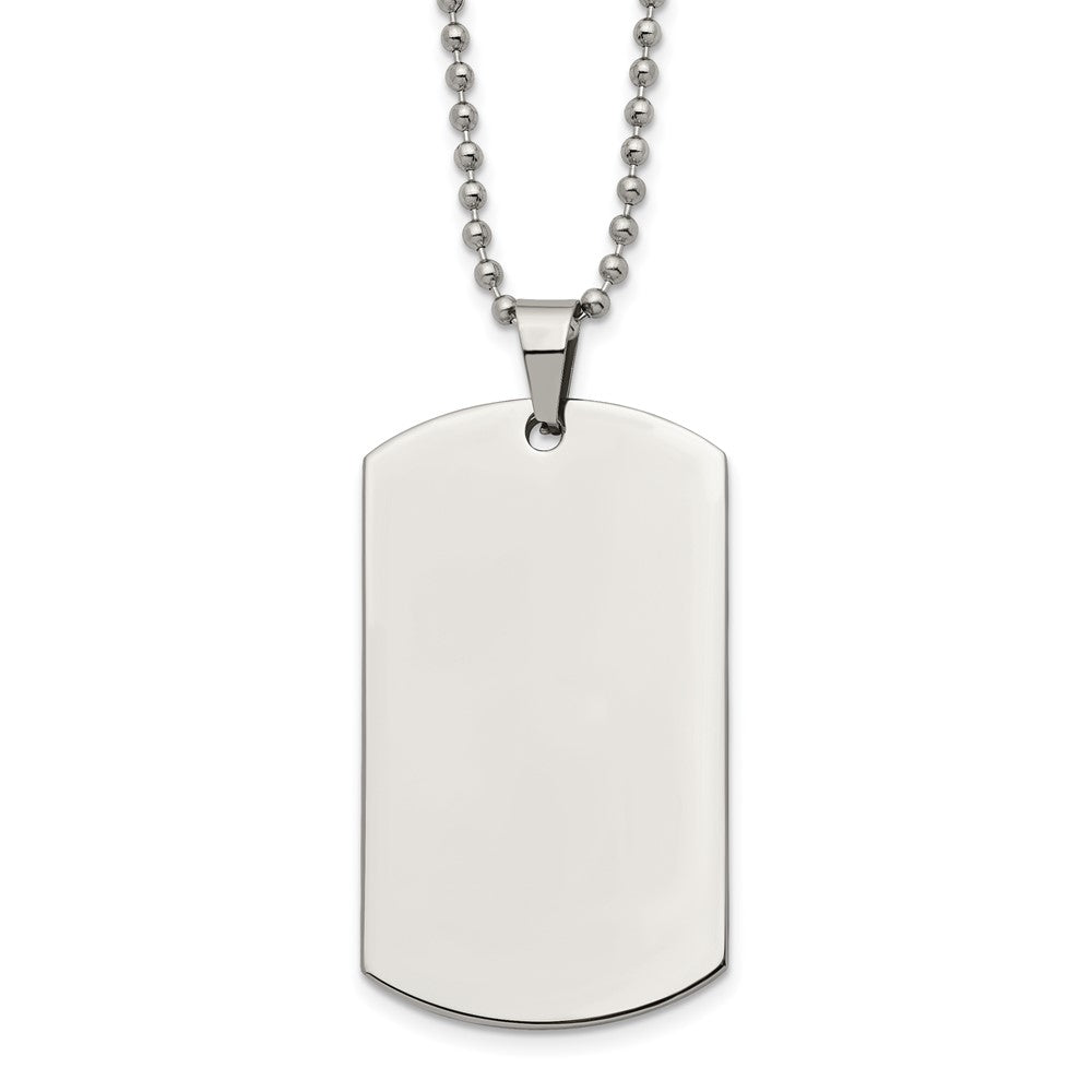 Stainless Steel Brushed and Polished Rounded Edge 2mm Dog Tag on a 24 inch Ball Chain Necklace Engravable Charm Pendant Jewelry Gifts (Length 24" Width 1.12")