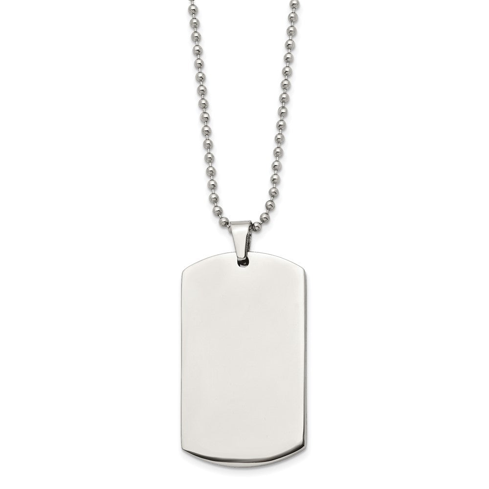 Stainless Steel Brushed and Polished Rounded Edge 4mm Dog Tag on a 24in Ball Chain Necklace Engravable Charm Pendant Jewelry Gifts (Length 24" Width 1.13")