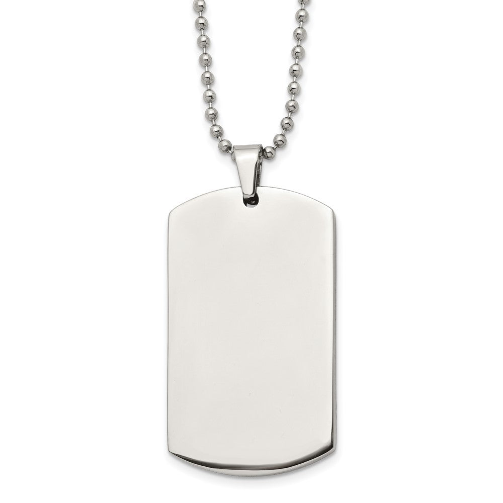 Stainless Steel Brushed and Polished Rounded Edge 4mm Dog Tag on a 24in Ball Chain Necklace Engravable Charm Pendant Jewelry Gifts (Length 24" Width 1.13")