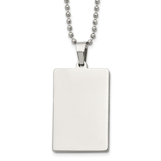 Stainless Steel Brushed Polished Square 4mm Rvsble Dog Tag Necklace Engravable Charm Pendant Jewelry Gifts (Length 24" Width 0.99")