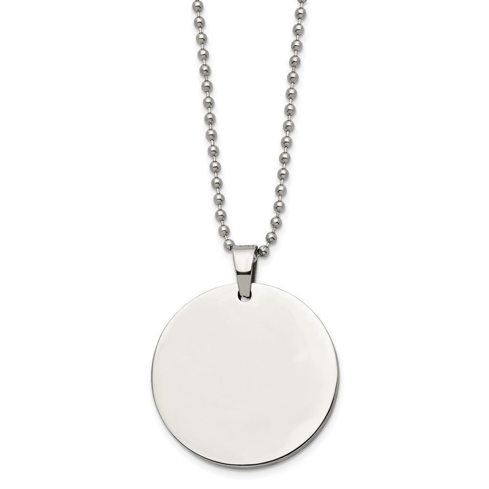 Stainless Steel Brushed and Polished Reversible Round 4mm Dog Tag on a 24 inch Ball Chain Necklace Engravable Charm Pendant Jewelry Gifts (Length 24" Width 1.48")