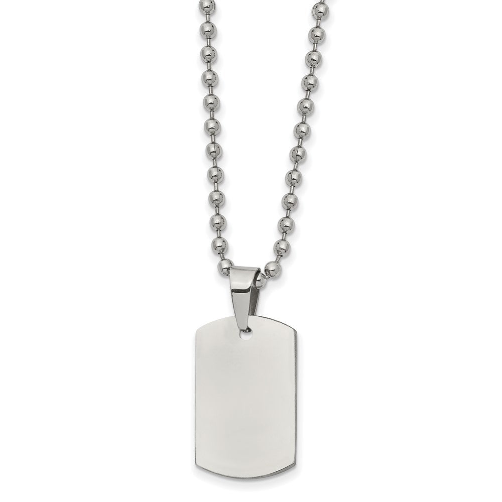 Stainless Steel Brushed and Polished Reversible Dog Tag on a 22 inch Ball Chain NecklaceEngravable Charm Pendant Jewelry Gifts (Length 22" Width 0.55")