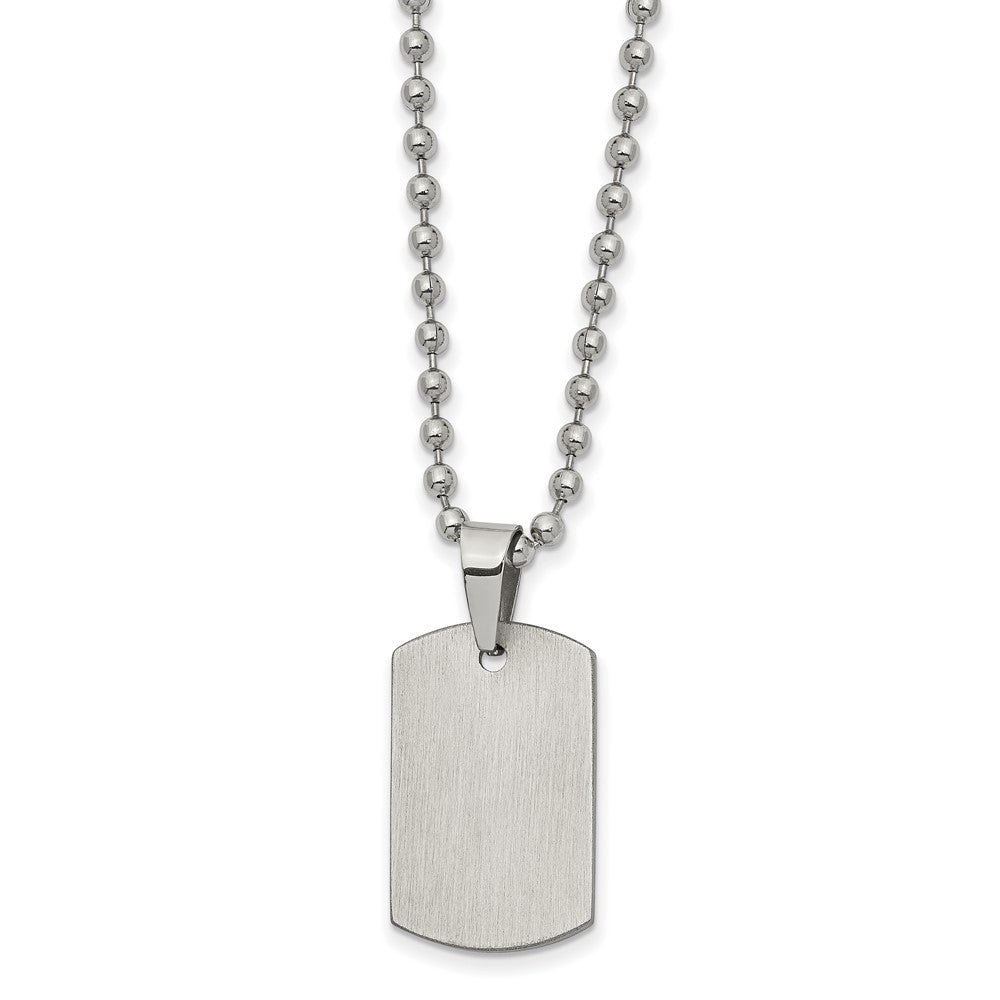 Stainless Steel Brushed and Polished Reversible Dog Tag on a 22 inch Ball Chain NecklaceEngravable Charm Pendant Jewelry Gifts (Length 22" Width 0.55")