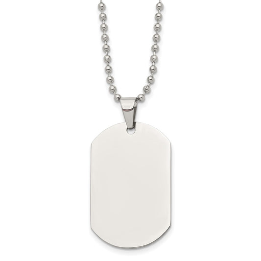 Stainless Steel Polished Dog Tag on a 24 inch Cable Chain Necklace Engravable Charm Pendant Jewelry Gifts (Length 24" Width 0.98")