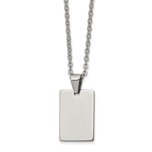 Stainless Steel Polished Rectangle Dog Tag on a 18 inch Cable Chain Necklace Engravable Charm Pendant Jewelry Gifts (Length 18" Width 0.62")