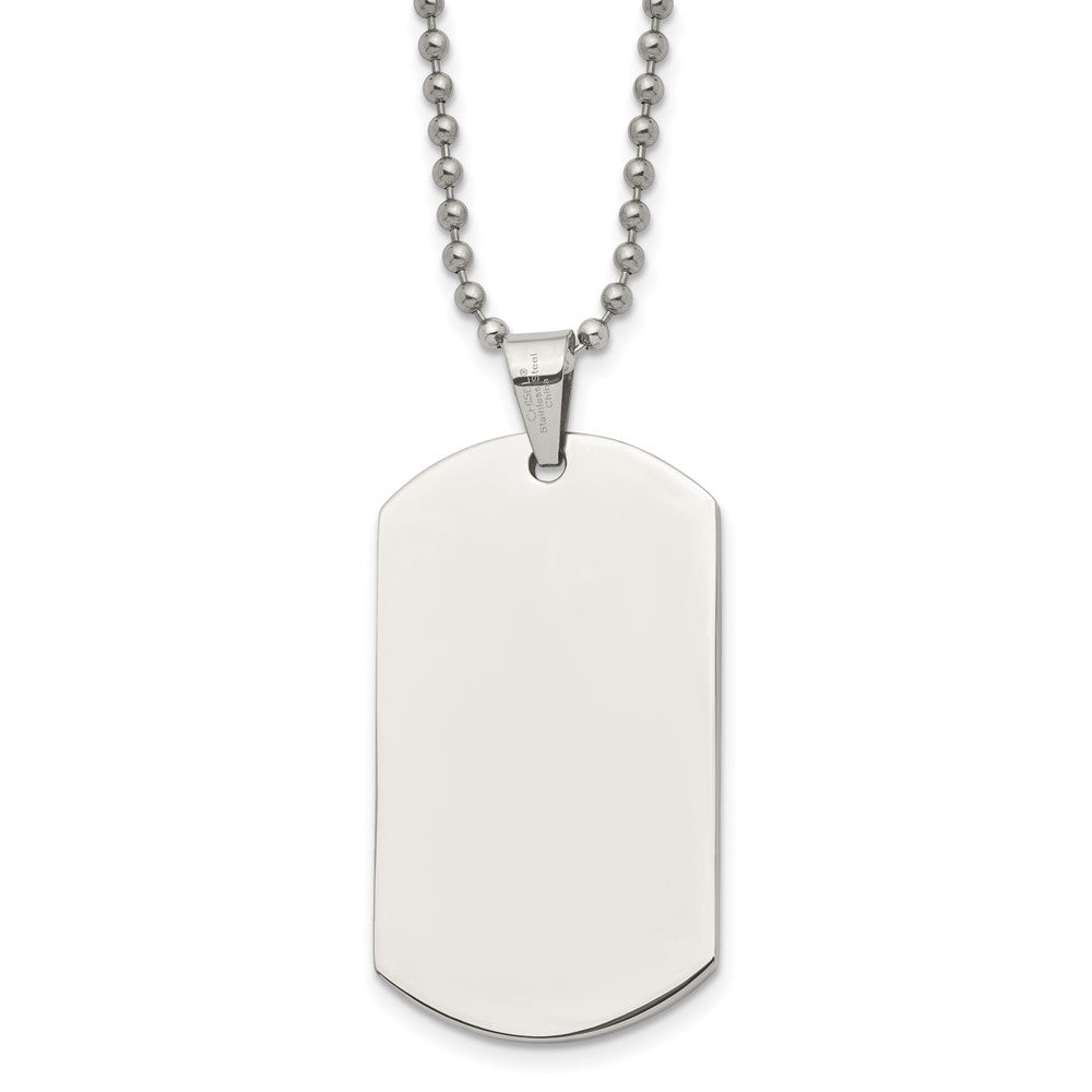 Stainless Steel Polished Dog Tag on a 24 inch Ball Chain Necklace Engravable Charm Pendant Jewelry Gifts (Length 24" Width 0.98")