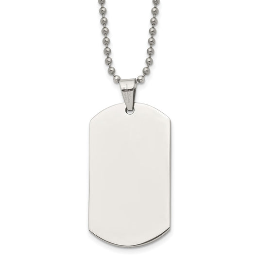 Stainless Steel Polished Dog Tag on a 24 inch Ball Chain Necklace Engravable Charm Pendant Jewelry Gifts (Length 24" Width 0.98")