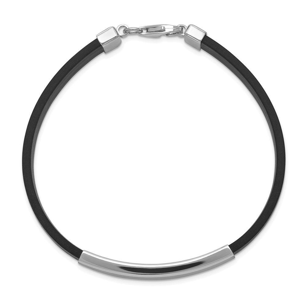 Polished Engravable 925 Sterling Silver ID Black Rubber Bracelet Length 8 inches Width 11 mm With Lobster Claw Clasp