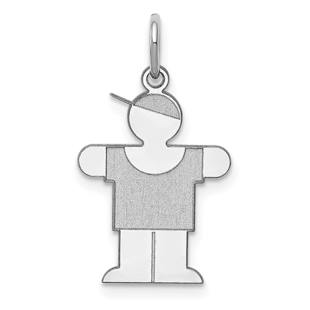 14k White Gold Kid Engravable Charm Pendant Jewelry Gifts (Length 0.98" Width 0.59")