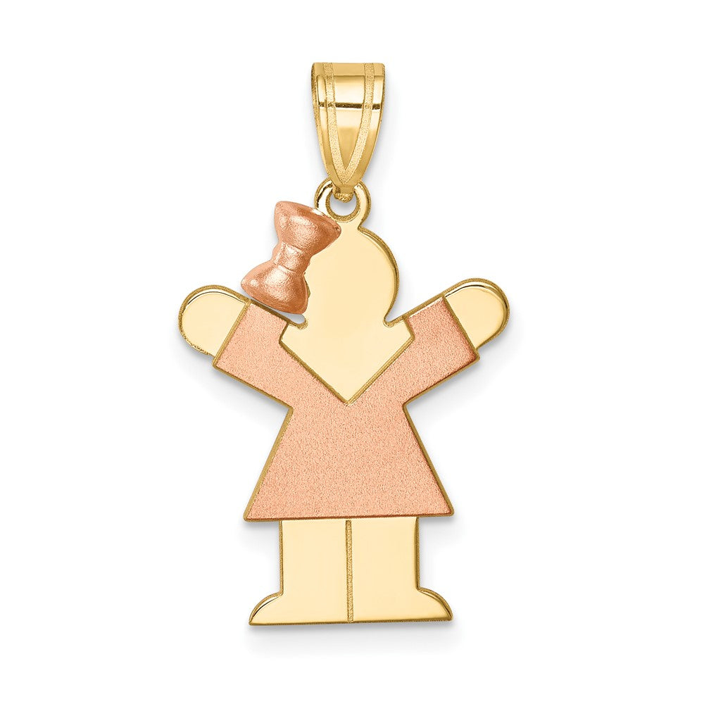 14K Two Tone Yellow and Rose Gold Small Girl with Bow on Left Engravable Charm Pendant Jewelry Gifts (Length 0.98" Width 0.59")