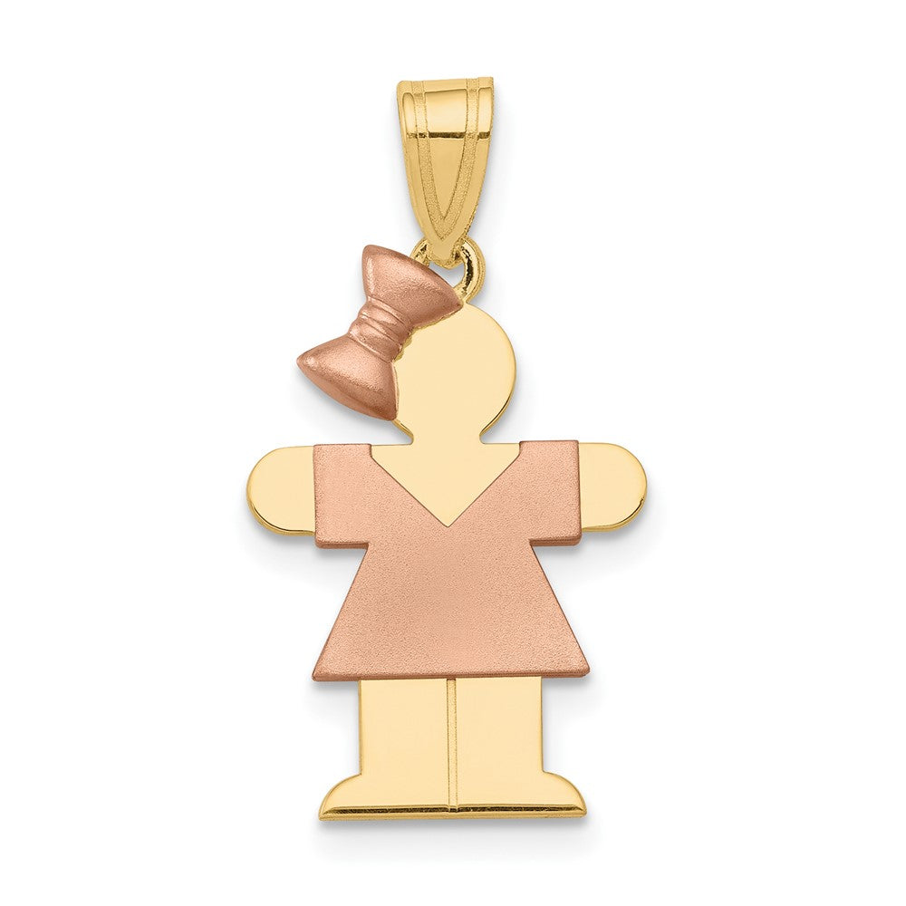 14K Two Tone Yellow and Rose Gold Small Girl with Bow on Left Engravable Charm Pendant Jewelry Gifts (Length 0.98" Width 0.59")