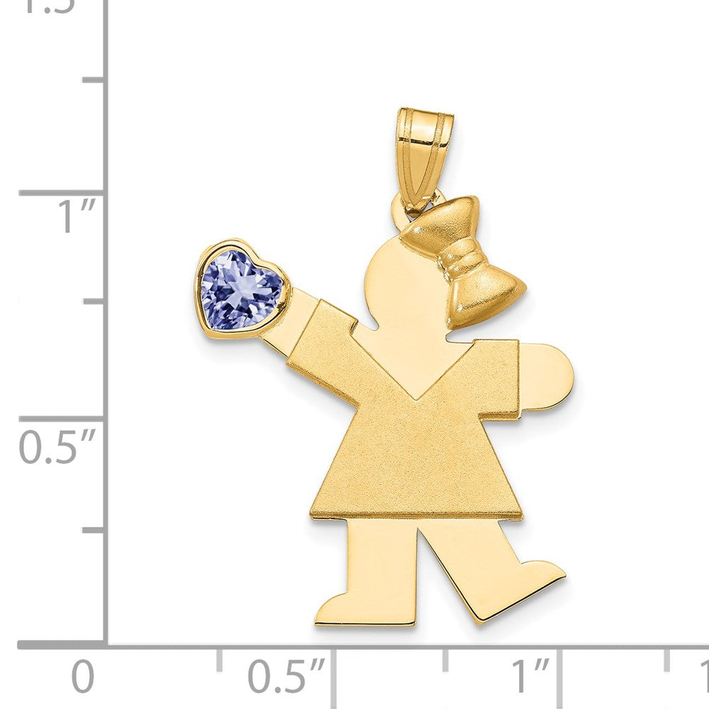 14k Yellow Gold Girl with CZ June Birthstone Engravable Charm Pendant Jewelry Gifts (Length 1.17" Width 0.82")