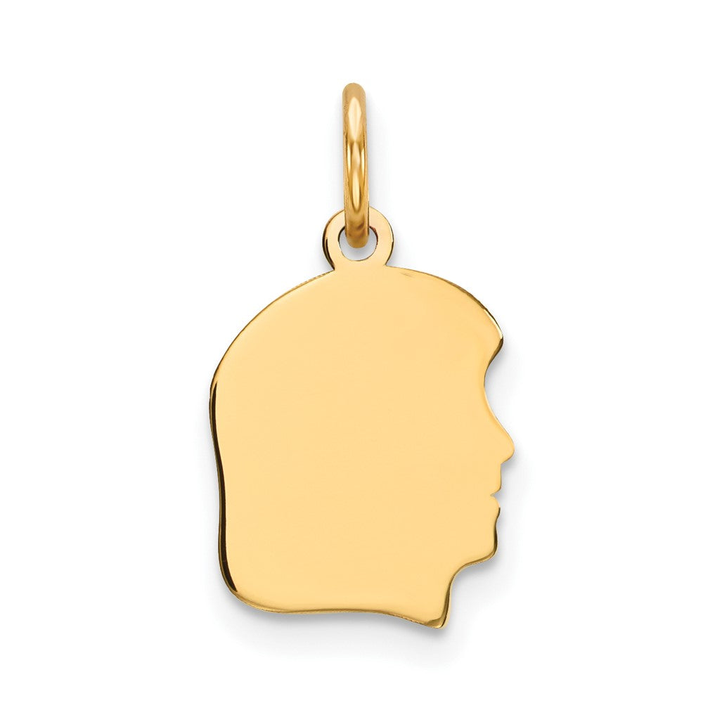 14k Yellow Gold Plain Small .018 Gauge Facing Right Girl HeadEngravable Charm Pendant Jewelry Gifts (Length 0.7" Width 0.39")