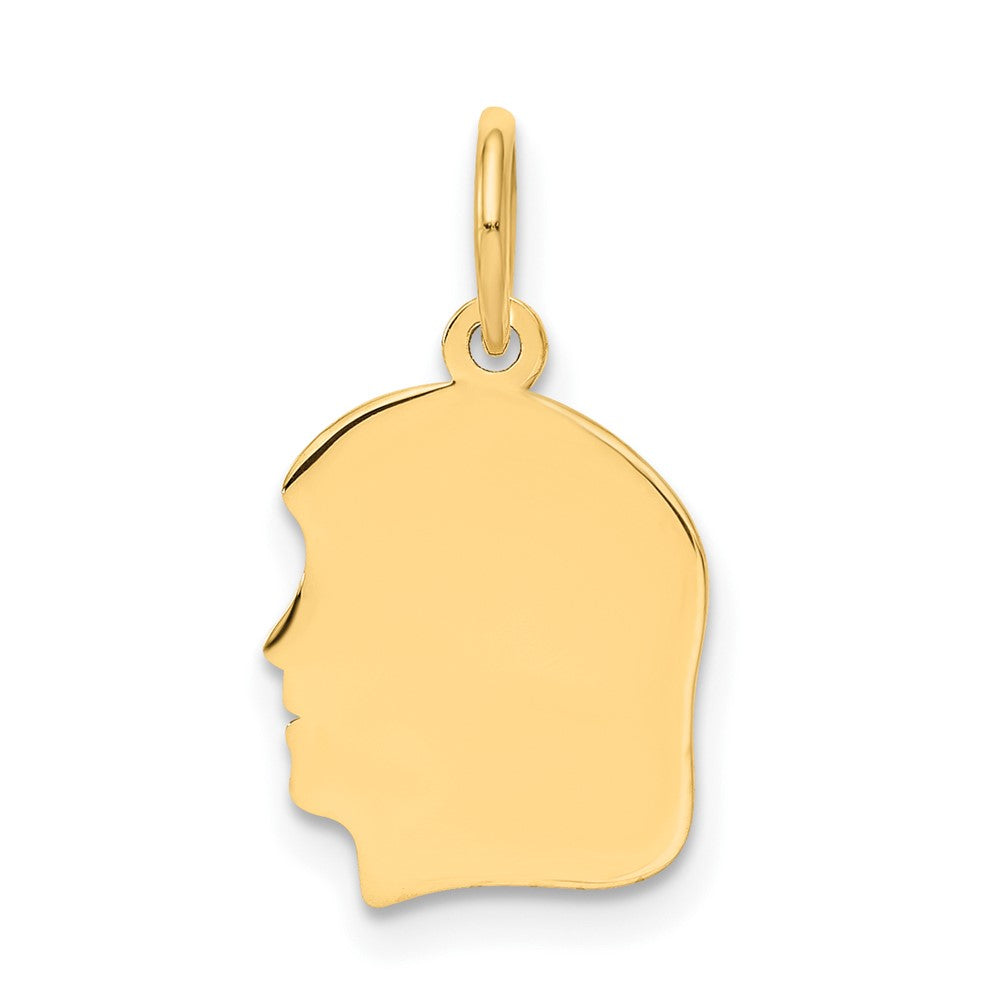 14k Yellow Gold Plain Small .018 Gauge Facing Left Girl HeadEngravable Charm Pendant Jewelry Gifts (Length 0.7" Width 0.39")