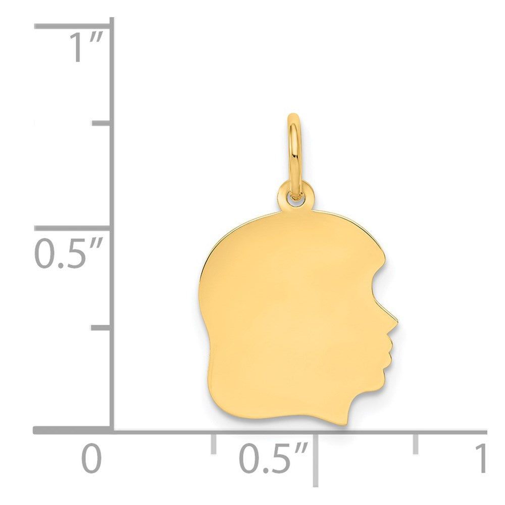 14k Yellow Gold Plain Medium .027 Gauge Facing Right Girl HeadEngravable Charm Pendant Jewelry Gifts (Length 0.86" Width 0.51")